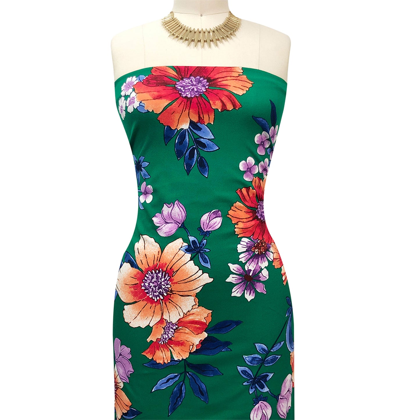 P-3476-702-KELLY-GREEN-CORAL - PRINTED SCUBA CREPE 97% POLY 3% SPANDEX