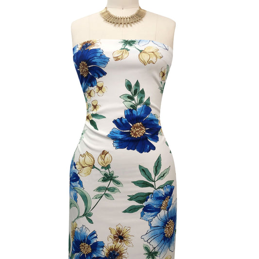 P-3476-702-OFF-WHITE-BLUE - PRINTED SCUBA CREPE 97% POLY 3% SPANDEX