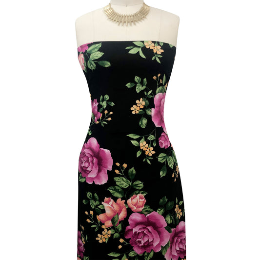 P-3478-702-BLACK-MAGENTA - PRINTED SCUBA CREPE 97% POLY 3% SPANDEX