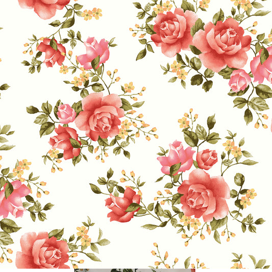 P-3478-702-OFFWHITE-POPPY-RED - PRINTED SCUBA CREPE 97% POLY 3% SPANDEX