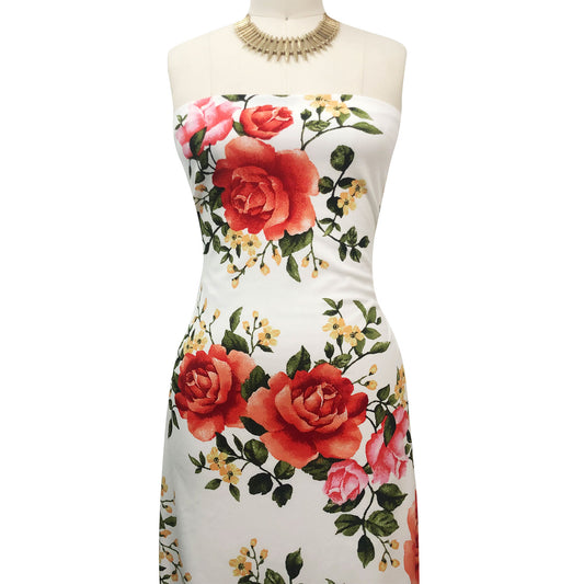 P-3478-702-OFFWHITE-POPPY-RED - PRINTED SCUBA CREPE 97% POLY 3% SPANDEX
