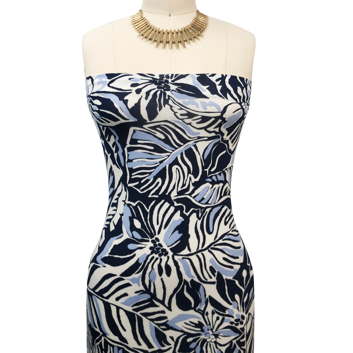 P-3492-800-NAVY-OFFWHITE - PRINTED VENEZIA 92% POLY 8% SPANDEX