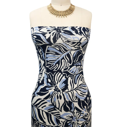 P-3492-800-NAVY-OFFWHITE - PRINTED VENEZIA 92% POLY 8% SPANDEX