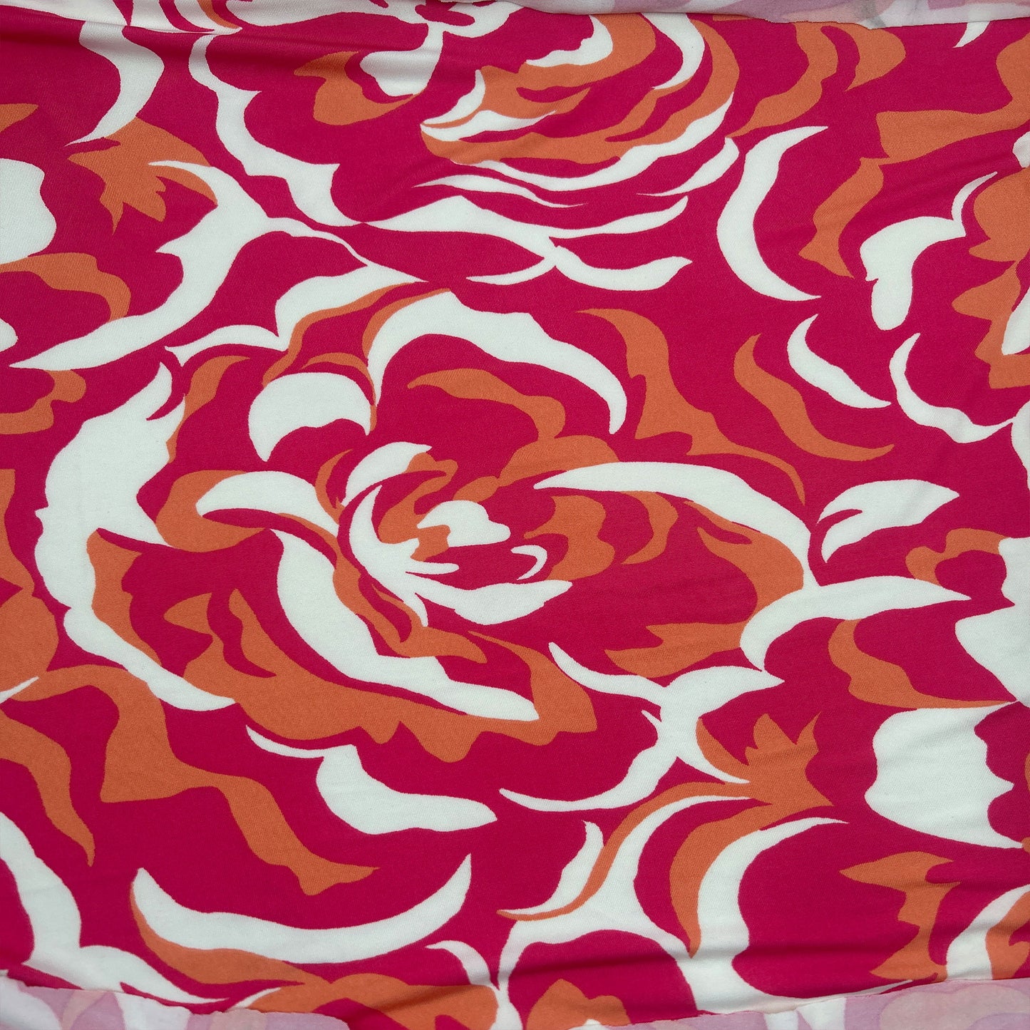 P-3495-800-RASPBERRY-CARROT - PRINTED VENEZIA 92% POLY 8% SPANDEX