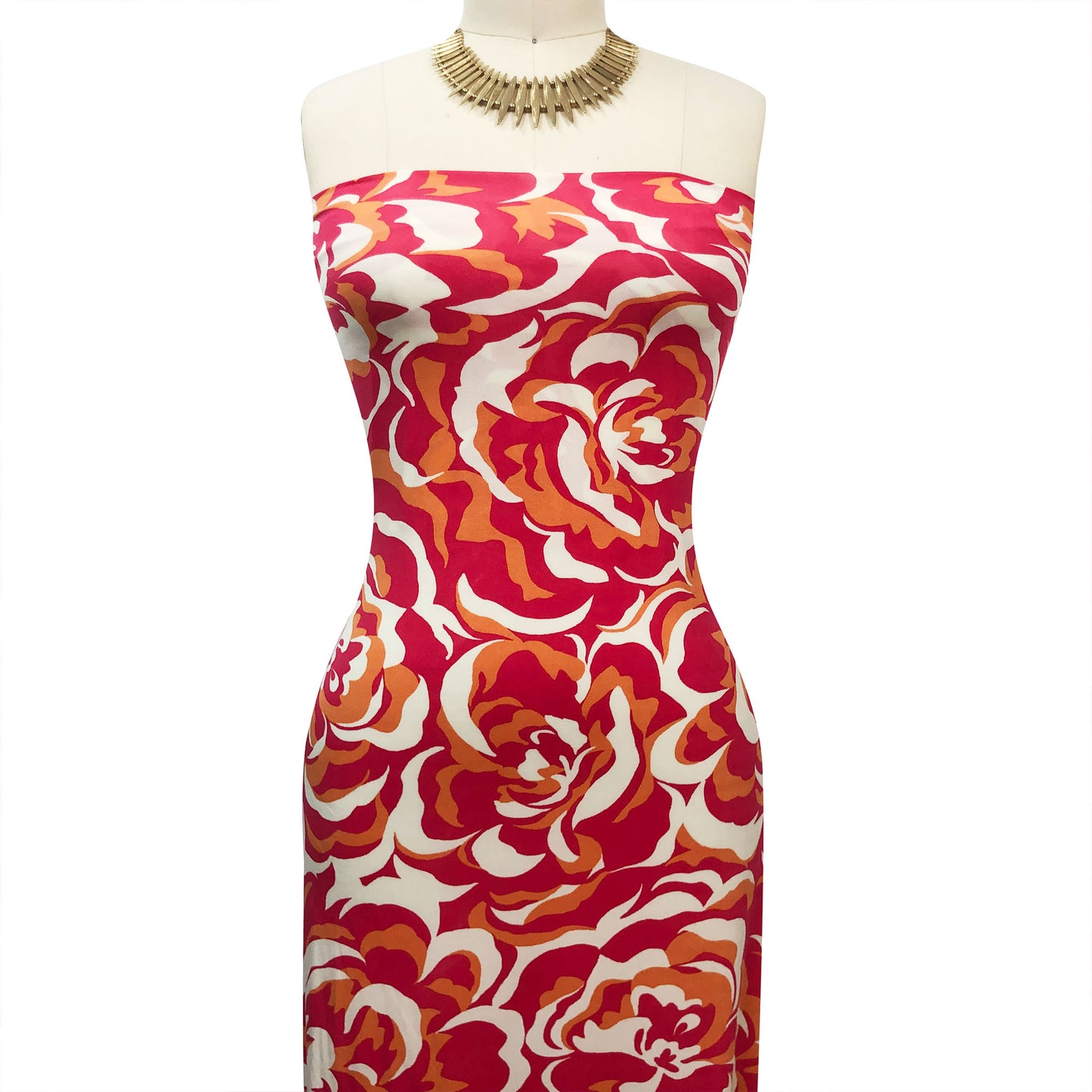 P-3495-800-RASPBERRY-CARROT - PRINTED VENEZIA 92% POLY 8% SPANDEX