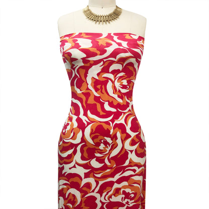 P-3495-800-RASPBERRY-CARROT - PRINTED VENEZIA 92% POLY 8% SPANDEX