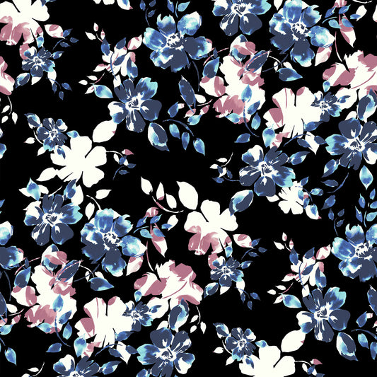 P-35-504-BLACK-TEAL - PRINTED WOOL DOBBY 100% POLYESTER