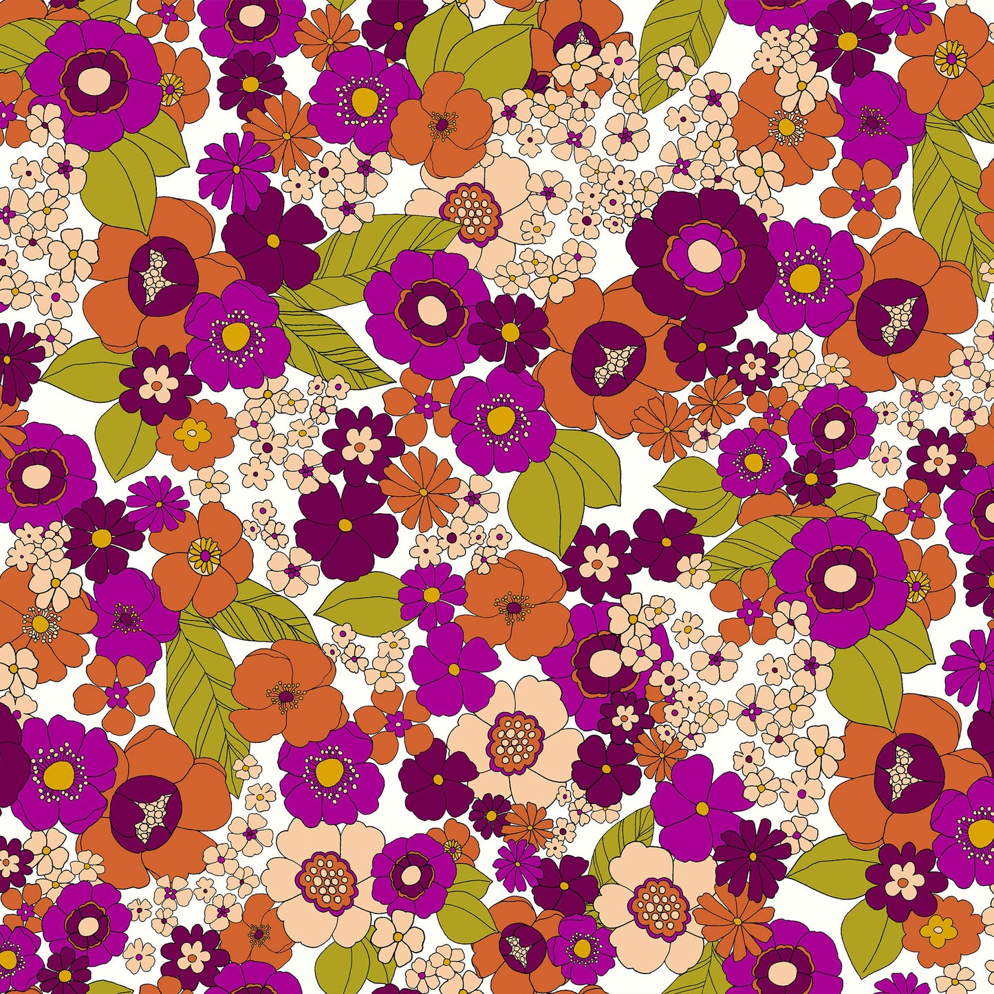 P-39-504-OFFWHITE-TANGERINE - PRINTED WOOL DOBBY 100% POLYESTER