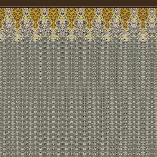 P-390-586-ARMY-GREEN-MUSTARD - DOUBLE BORDER. CREPE CHIFFON 97% POLY 3% SPANDEX