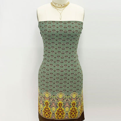 P-390-586-ARMY-GREEN-MUSTARD - DOUBLE BORDER. CREPE CHIFFON 97% POLY 3% SPANDEX