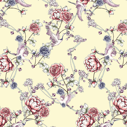 P-420-586-BANANA-PEACH - PRINTED CREPE CHIFFON 97% POLY 3% SPANDEX