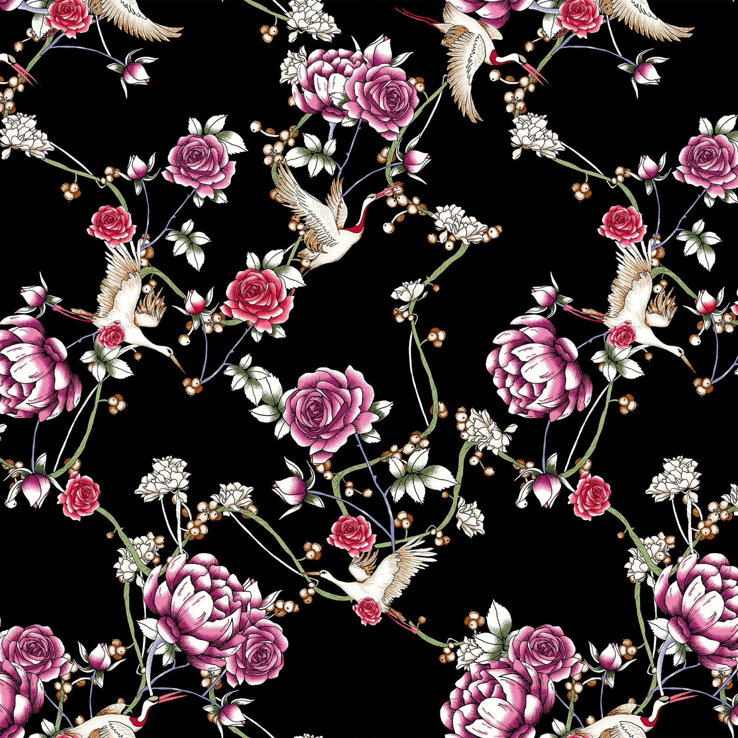 P-420-586-BLACK-RED - PRINTED CREPE CHIFFON 97% POLY 3% SPANDEX