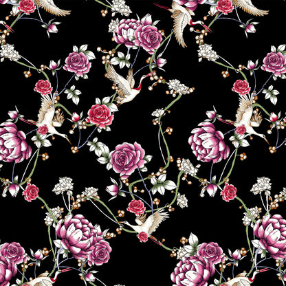 P-420-586-BLACK-RED - PRINTED CREPE CHIFFON 97% POLY 3% SPANDEX