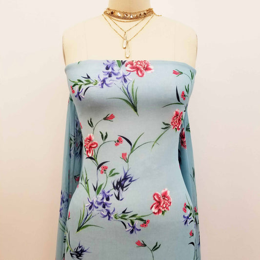 P-421-501-SKY-BLUE-ROSE - PRINTED 100% POLYESTER HI MULTI CHIFFON WASH