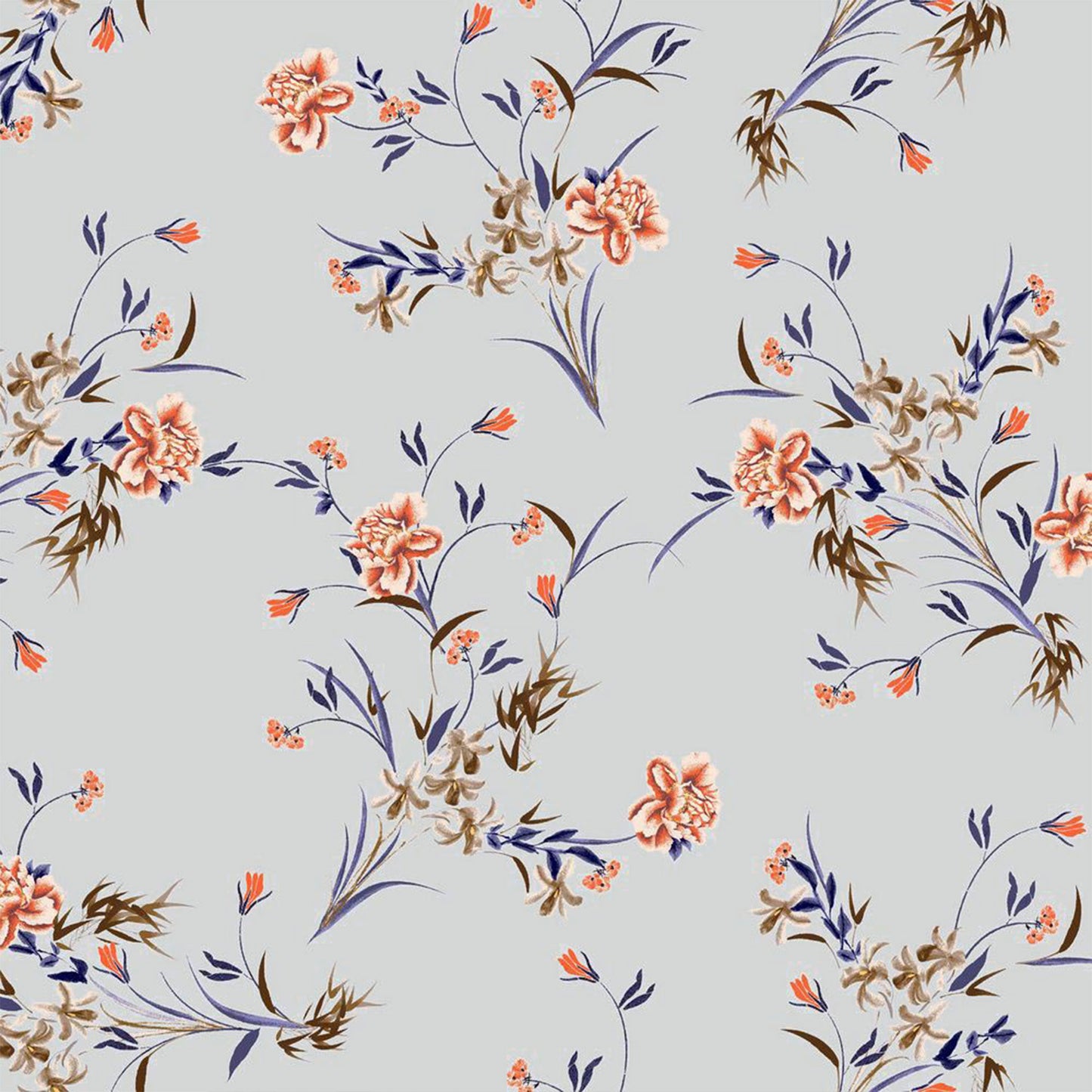 P-421-586-PALE-BLUE-ORANGE - PRINTED CREPE CHIFFON 97% POLY 3% SPANDEX