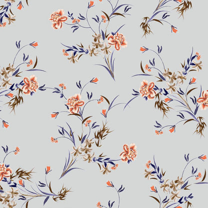 P-421-586-PALE-BLUE-ORANGE - PRINTED CREPE CHIFFON 97% POLY 3% SPANDEX