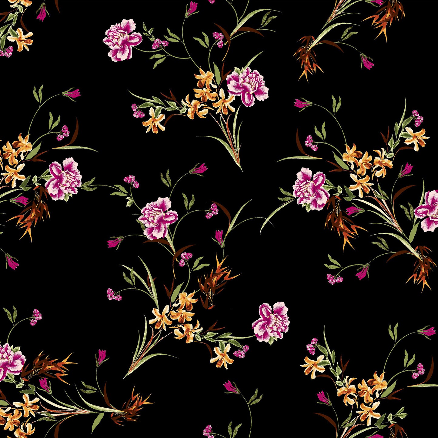 P-421-702-BLACK-FUCHSIA - PRINTED SCUBA CREPE 97% POLY 3% SPANDEX