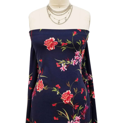 P-421-702-NAVY-RED - PRINTED SCUBA CREPE 97% POLY 3% SPANDEX