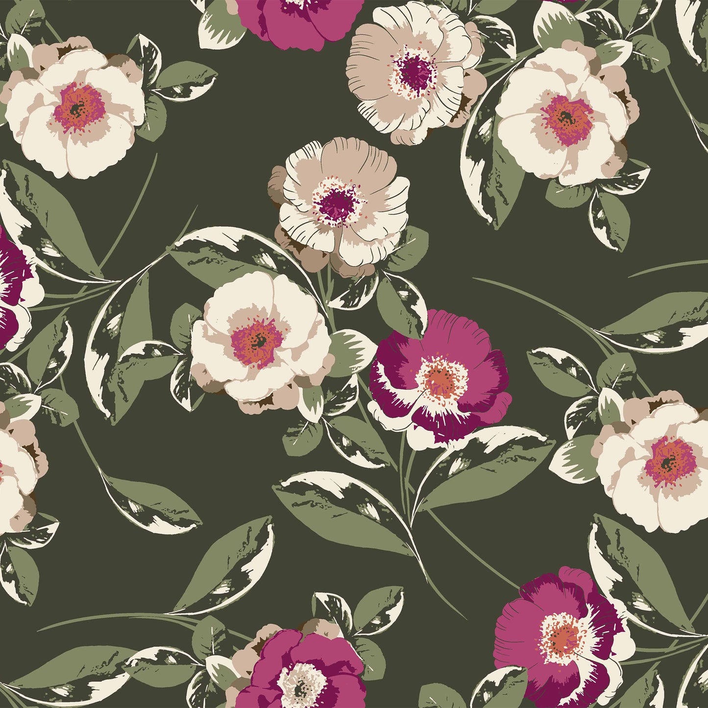 P-426-586-OLIVE-RASBERRY - PRINTED CREPE CHIFFON 97% POLY 3% SPANDEX