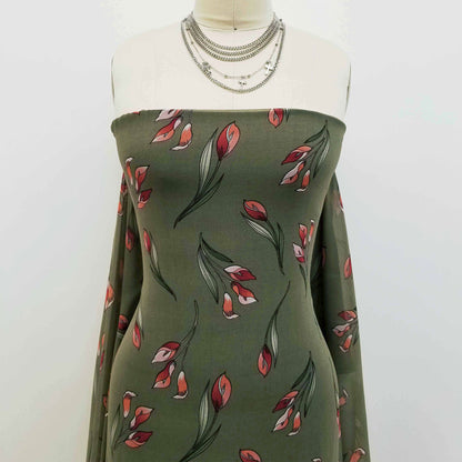 P-454-501-ARMY-GREEN-ORANGE - PRINTED 100% POLYESTER HI MULTI CHIFFON WASH