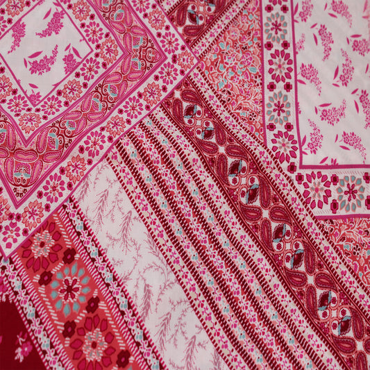 P-474-698-RED-CORAL - PRINTED RAYON CHALLIS 100% RAYON CHALLIS