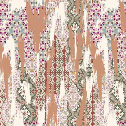 P-477-688-CLAY-RED-OLIVE - PRINTED LINEN LOOK 100% POLYESTER