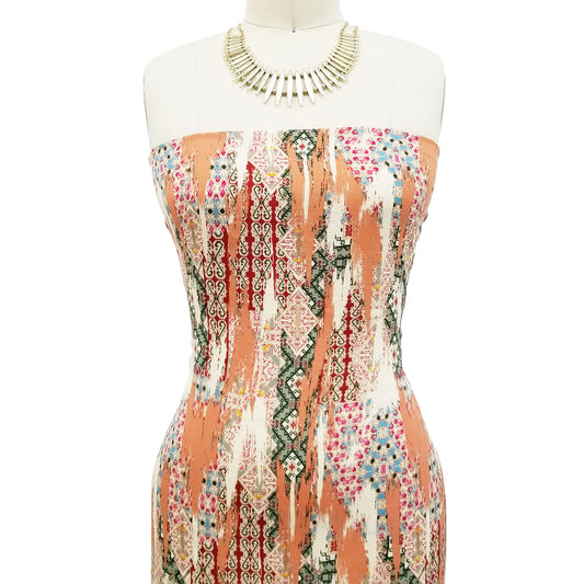 P-477-688-CLAY-RED-OLIVE - PRINTED LINEN LOOK 100% POLYESTER