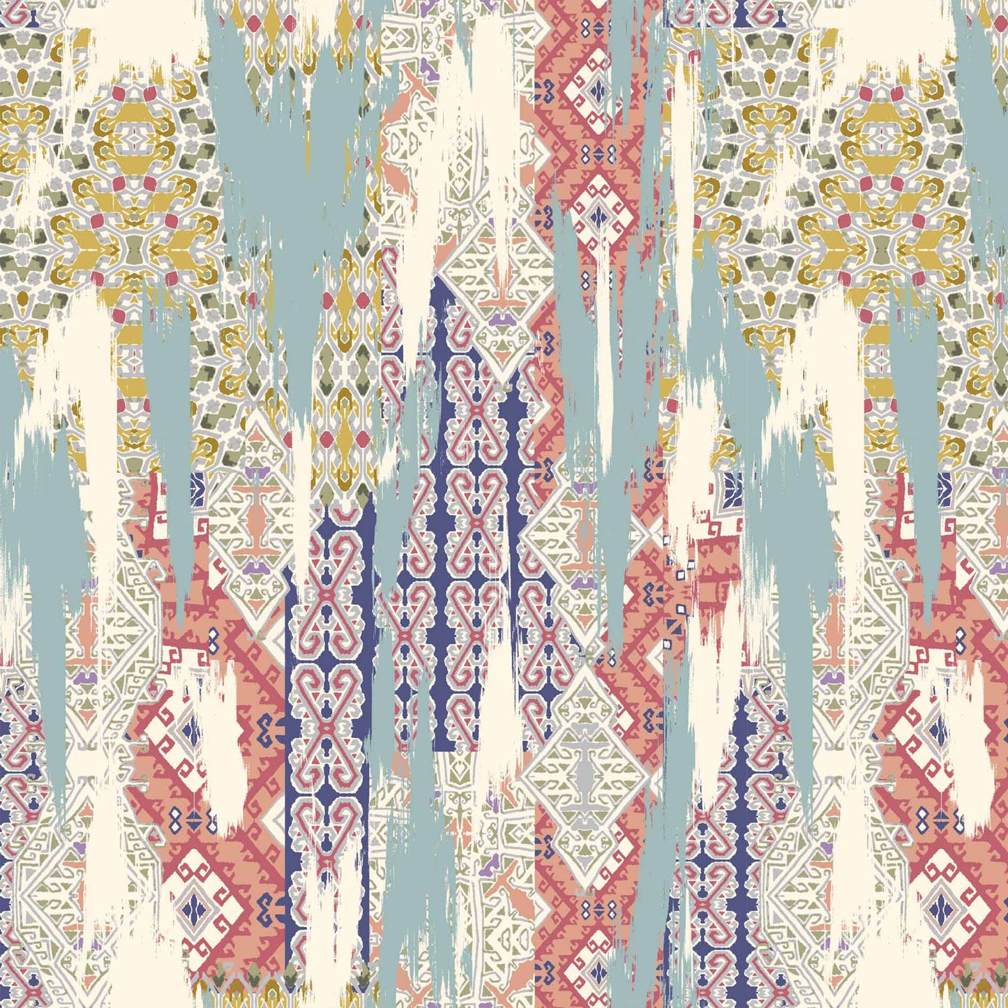 P-477-688-DUSTY-MINT-NAVY-CORAL - PRINTED LINEN LOOK 100% POLYESTER