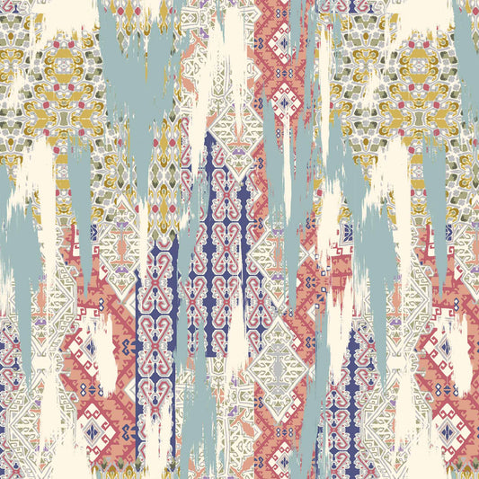 P-477-688-DUSTY-MINT-NAVY-CORAL - PRINTED LINEN LOOK 100% POLYESTER