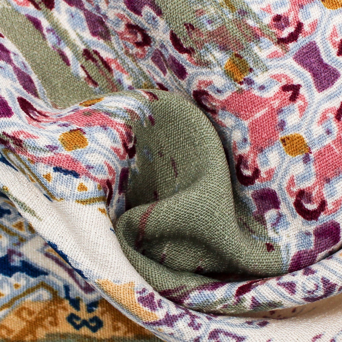 P-477-688-SAGE-GOLD-DENIM - PRINTED LINEN LOOK 100% POLYESTER