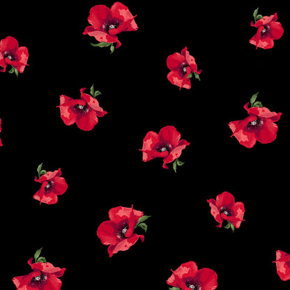 P-485-586-BLACK-RED - PRINTED CREPE CHIFFON 97% POLY 3% SPANDEX