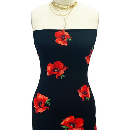 P-485-586-BLACK-RED - PRINTED CREPE CHIFFON 97% POLY 3% SPANDEX