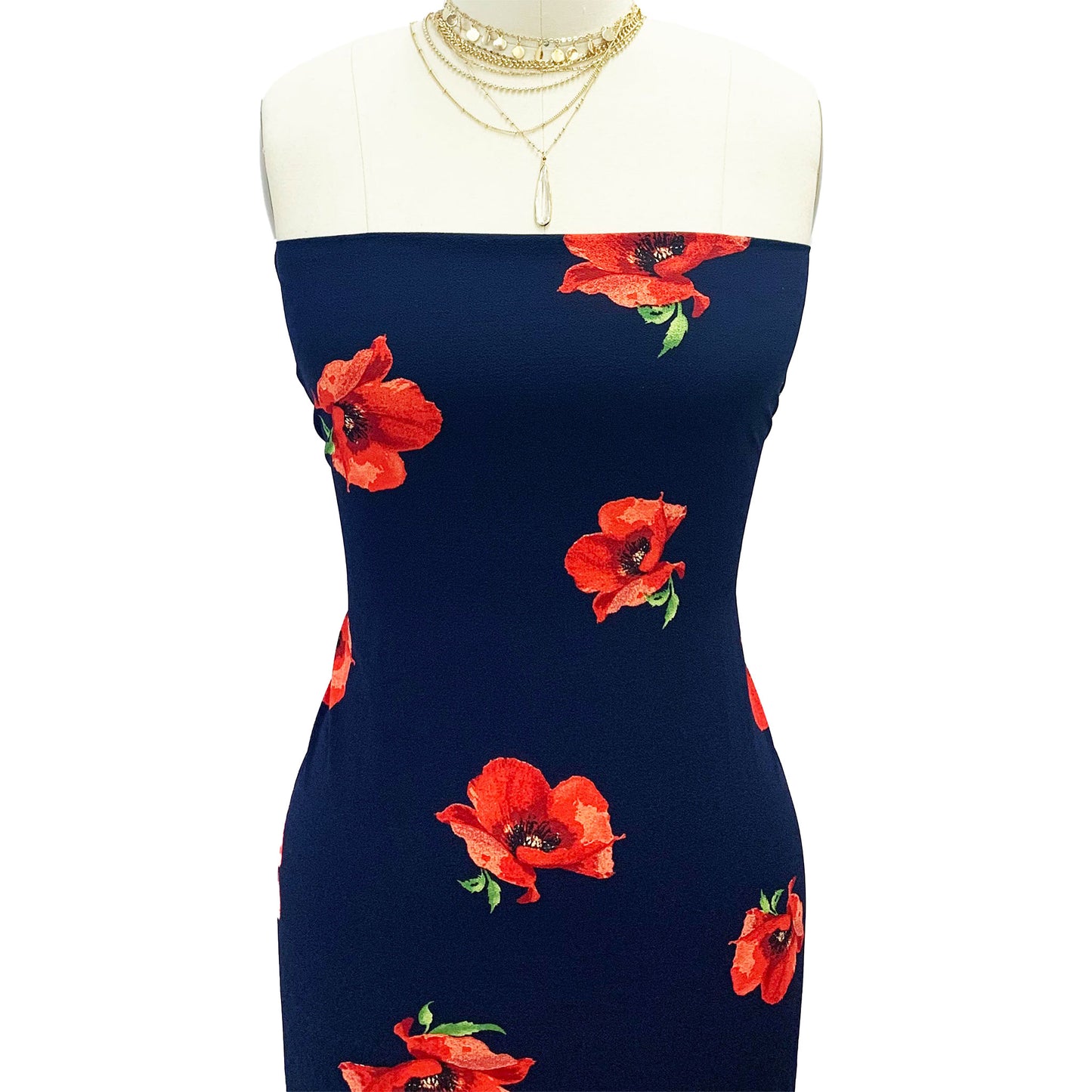 P-485-586-NAVY-RED - PRINTED CREPE CHIFFON 97% POLY 3% SPANDEX