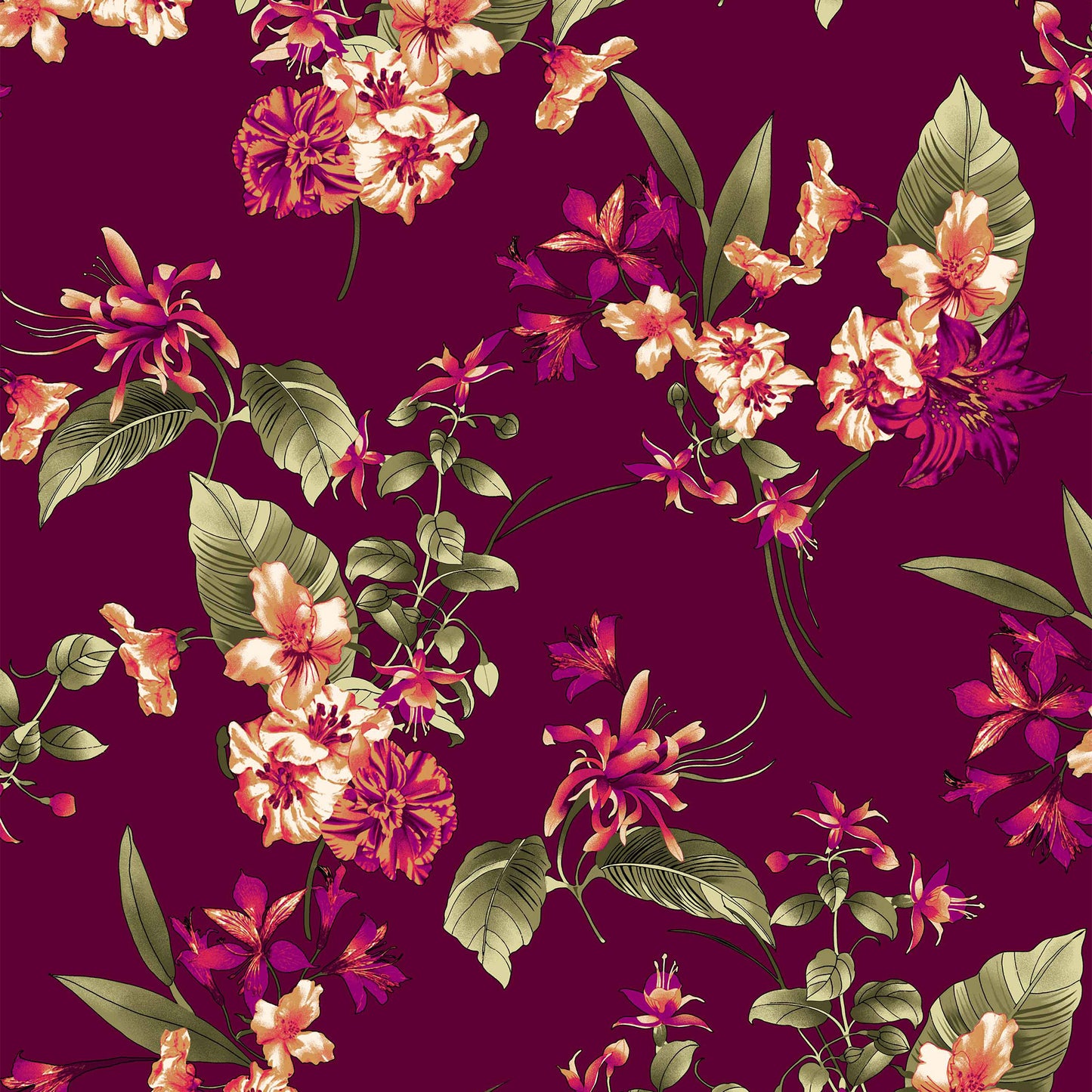 P-502-450-BURGUNDY-PUMPKIN-OLIVE - PRINTED ITY 96% POLY 4% SPANDEX