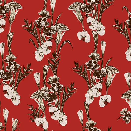 P-505-586-MARSALA-MOSS - PRINTED CREPE CHIFFON 97% POLY 3% SPANDEX