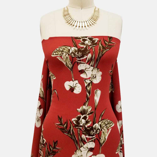 P-505-586-MARSALA-MOSS - PRINTED CREPE CHIFFON 97% POLY 3% SPANDEX