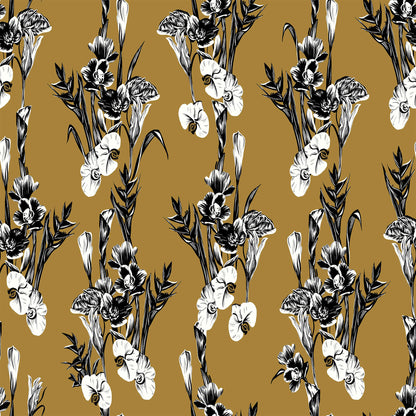 P-505-586-MUSTARD-GREY - PRINTED CREPE CHIFFON 97% POLY 3% SPANDEX