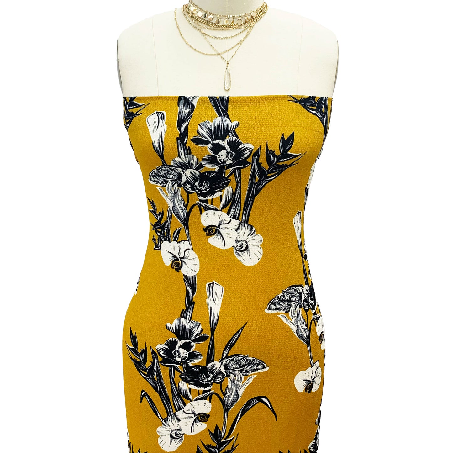P-505-586-MUSTARD-GREY - PRINTED CREPE CHIFFON 97% POLY 3% SPANDEX