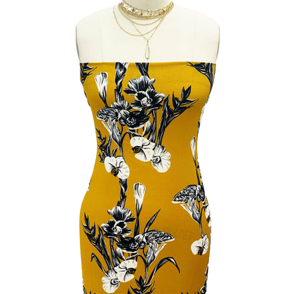 P-505-586-MUSTARD-GREY - PRINTED CREPE CHIFFON 97% POLY 3% SPANDEX