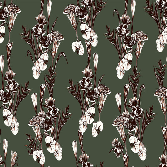 P-505-586-OLIVE-RUST - PRINTED CREPE CHIFFON 97% POLY 3% SPANDEX
