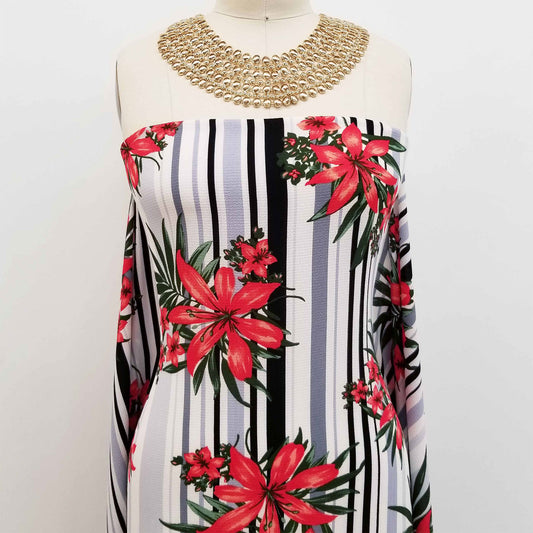 P-508-586-BLACK-RED - PRINTED CREPE CHIFFON 97% POLY 3% SPANDEX