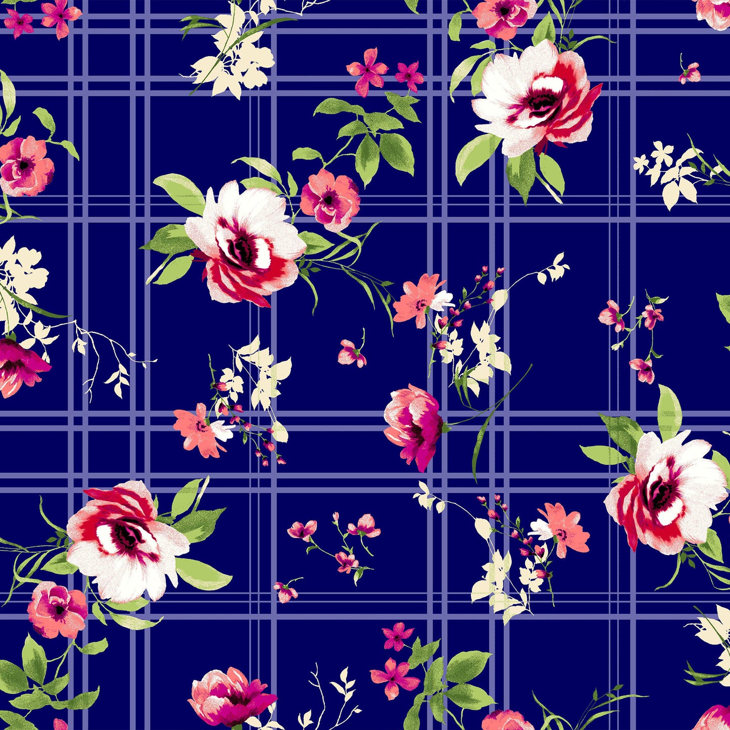 P-521-586-NAVY-CORAL - PRINTED CREPE CHIFFON 97% POLY 3% SPANDEX