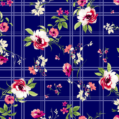 P-521-586-NAVY-CORAL - PRINTED CREPE CHIFFON 97% POLY 3% SPANDEX