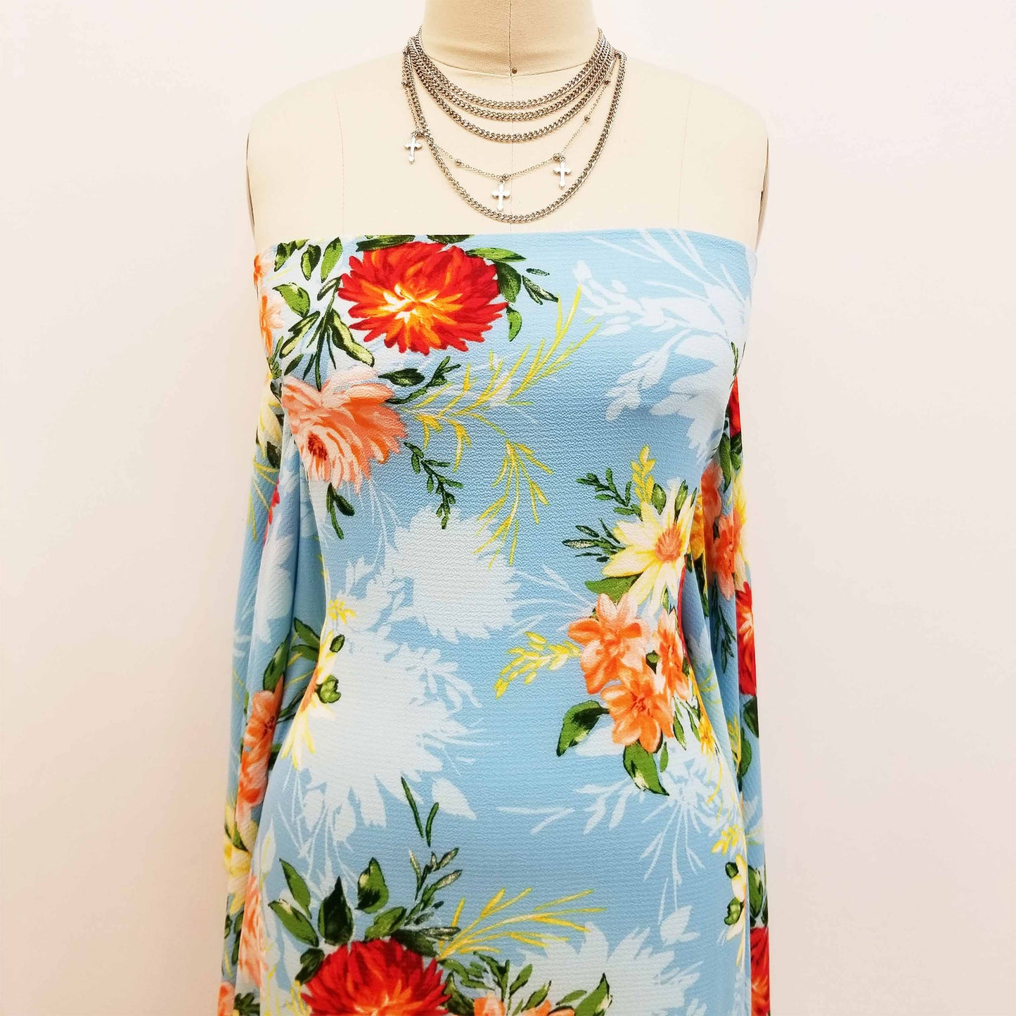 P-527-586-SKY-BLUE-YELLOW - PRINTED CREPE CHIFFON 97% POLY 3% SPANDEX