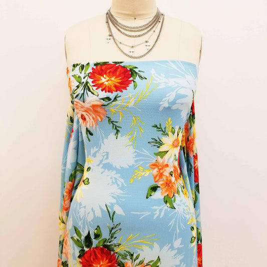 P-527-586-SKY-BLUE-YELLOW - PRINTED CREPE CHIFFON 97% POLY 3% SPANDEX