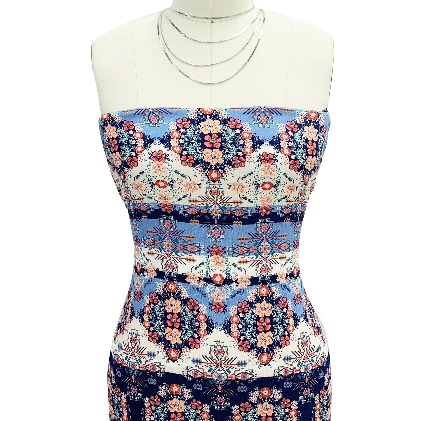 P-528-636-DK-NAVY-PEACH PRINTED CREPON 100% RAYON CREPON