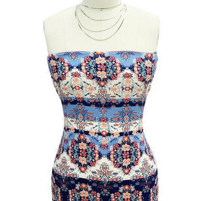 P-528-636-DK-NAVY-PEACH PRINTED CREPON 100% RAYON CREPON