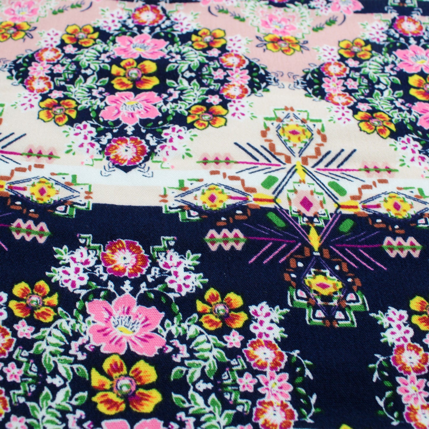 P-528-636-NAVY-PINK PRINTED CREPON 100% RAYON CREPON