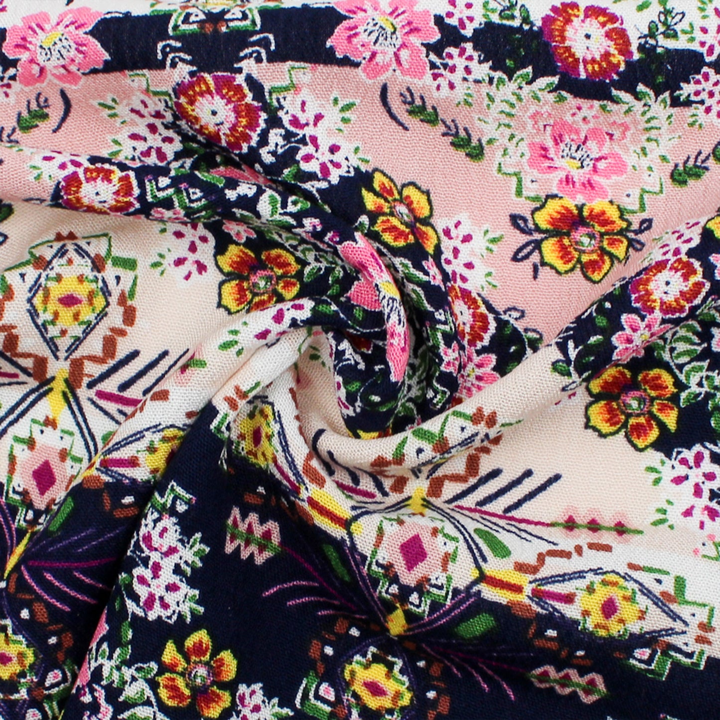 P-528-636-NAVY-PINK PRINTED CREPON 100% RAYON CREPON
