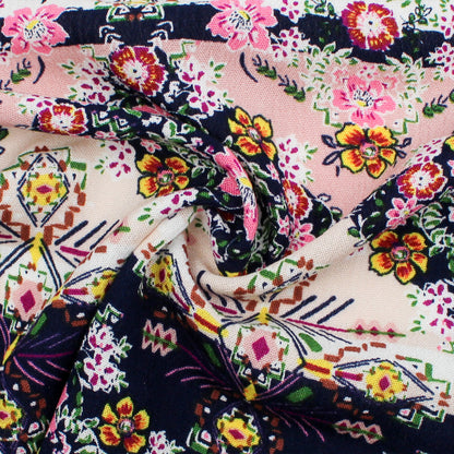 P-528-636-NAVY-PINK PRINTED CREPON 100% RAYON CREPON